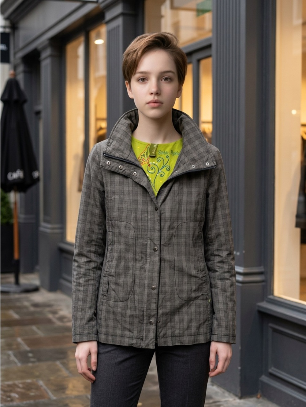 Soia & Kyo Spring Sporty Fall Beige Brown Plaid Light Spring Jacket size S/M